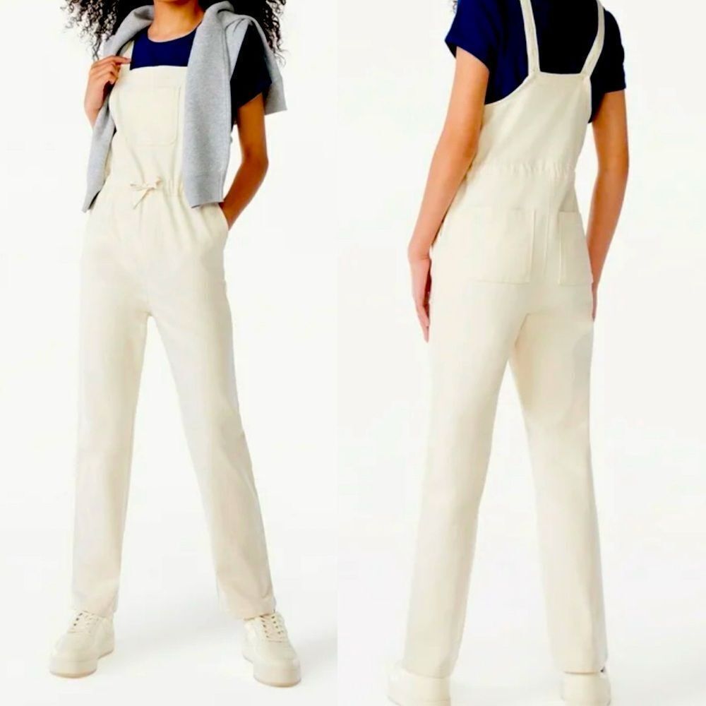 Free Assembly Slouchy Overalls white cream cotton canvas lagenlook teen 14-16